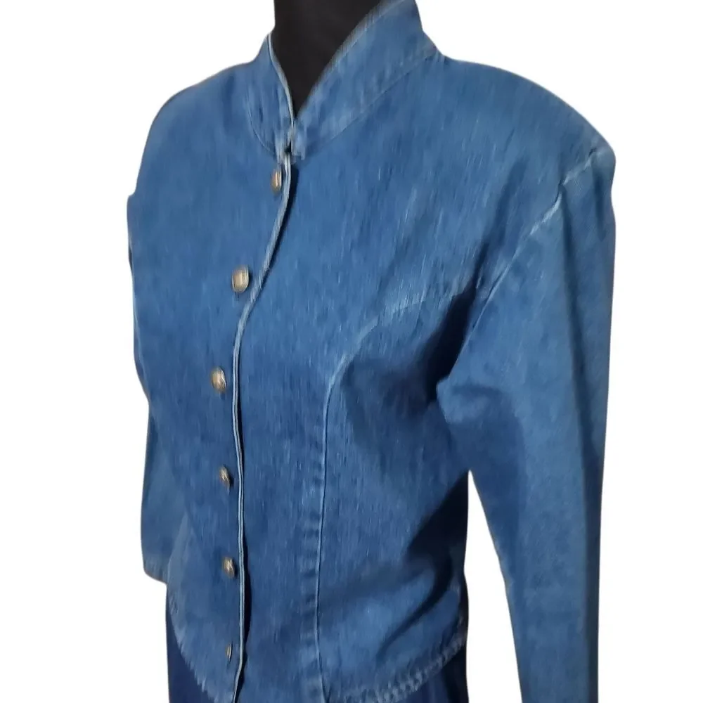 Vintage Waco Denim Outfit Womens Size 4 XS S Blue Jean Long Full Skirt Jacket